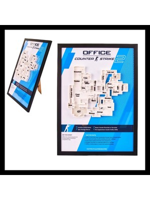 Lineex Counter-Strike 2 Office Haritası 3D Çerçeveli Duvar Tablosu | Cs2 Office Map Oyuncu Odası Dekoru