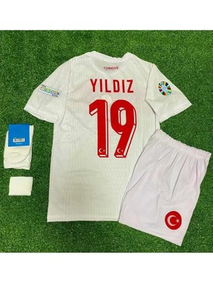 Ozsports Türkiye Kenan Yıldız Beyaz Çocuk Forması 4'lü Set (Euro 2024 Patch)