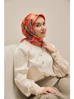 Silk Home Twill Ipek Eşarp Sulu Boya Somon 90X90