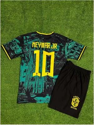 Ozsports Brezilya Milli Takım Neymar Jr Özel Konsept Çocuk Forması 2'li Set (Yeşil-Sarı)