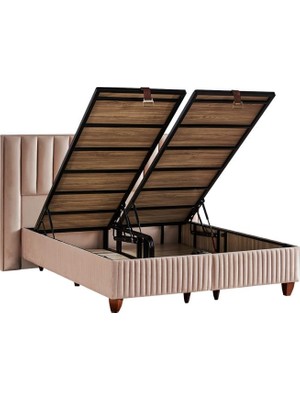 Niron Yatak Hades Lüks Baza ve Başlık Seti 160x200 cm Çift Kişilik Baza ve Başlık Takımı Krem Özel Kumaş