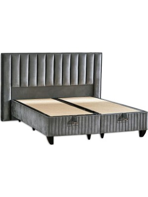 Niron Yatak Hades Lüks Baza ve Başlık Seti 90x190 cm Tek Kişilik Baza ve Başlık Takımı Koyu Gri Özel Kumaş
