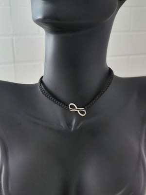 Luna Luster 925 Ayar Gümüş Zirkon Taşlı Siyah Ip Sonsuzluk Tasarım Choker Kadın Kolye