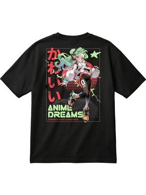 BarsDepo Y2K Anime Grafik Baskılı Oversize Unisex Tişört – Japonca Yazılı Tişört