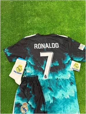 Ozsports Realmadrid Özel Tasarım Mavi Dalgalı Ronaldo Çocuk Forması 4 Lü Set
