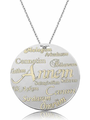 Tienda Elegante Gümüş Annem Yazılı Plakalı Bayan Kolye