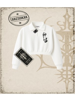 Tarzsokak Gotik & Grunge Streetwear Meow Yarım Fermuarlı Crop  Sweatshirt