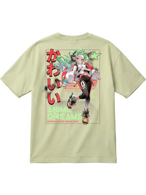 BarsDepo Y2K Anime Grafik Baskılı Oversize Unisex Tişört – Japonca Yazılı Tişört