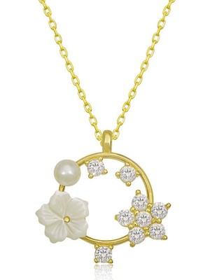 Tienda Elegante Gümüş Gold Manolya Çiçeği Yıldız Kadın Kolye