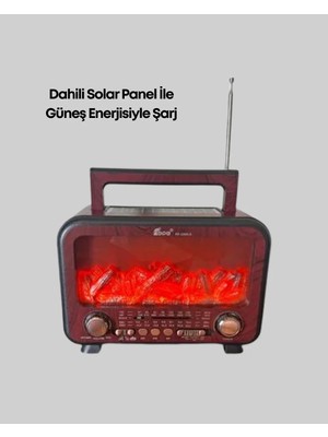 Bezos Şömine Alev Işıklı Solar Bluetooth Hoparlör – 7W Güçlü Ses, Fm Radyo