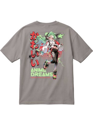 BarsDepo Y2K Anime Grafik Baskılı Oversize Unisex Tişört – Japonca Yazılı Tişört