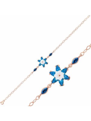Tienda Elegante Gümüş Rose Mavi Lotus Çiçeği Bileklik