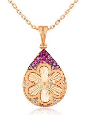 Tienda Elegante Gümüş Rose Damla Çiçek Bayan Kolye