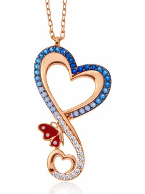 Tienda Elegante Gümüş Rose Kalpli Kelebek Kadın Kolye