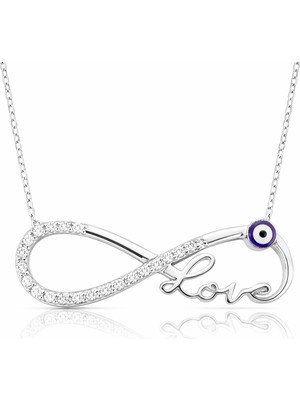Tienda Elegante Gümüş Nazarlı Sonsuzluk Love Bayan Kolye