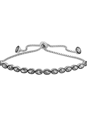 Tienda Elegante Gümüş Oval Kesim Elmas Montür Asansör Bileklik