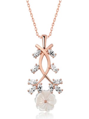 Tienda Elegante Gümüş Rose Beyaz Bahar Çiçeği Kolye