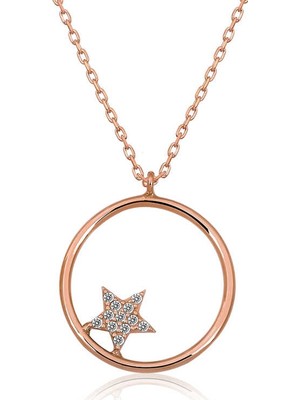 Tienda Elegante Gümüş Rose Yıldız Detaylı Halka Kolye