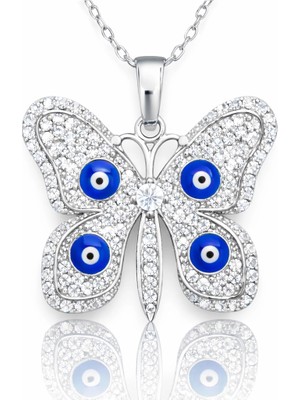 Tienda Elegante Gümüş Nazarlı Kelebek Kadın Kolye