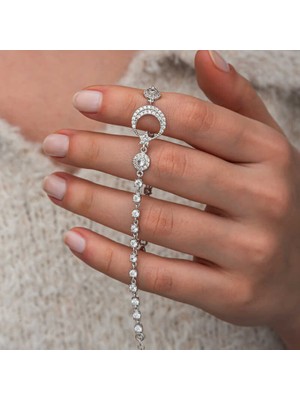 Tienda Elegante Gümüş Zirkon Taşlı Ay Yıldız Kadın Bileklik