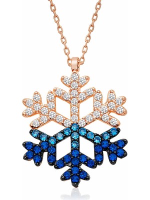 Tienda Elegante Gümüş Rose Mavi Taşlı Kar Tanesi Kolye
