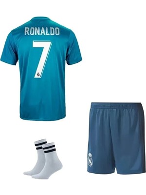Ozsports Ş.ligi Turkuaz Realmadrid 2017/18 Ronaldo Futbol Çocuk Forması 3'lü Set