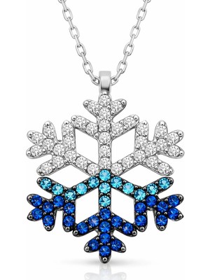 Tienda Elegante Gümüş Mavi Taşlı Kar Tanesi Kadın Kolye