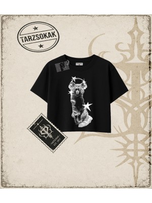 Tarzsokak Gotik & Grunge Streetwear Meow Crop Tişört