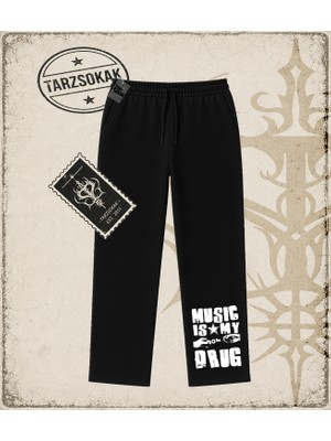 Tarzsokak Gotik & Grunge Streetwear Music Is My Drug Unisex Baggy Eşofman Altı