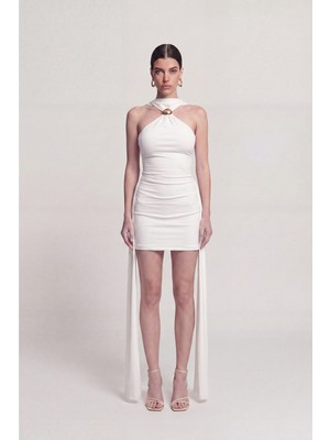 Holly Lolly Halter Yaka Aksesuarlı Mini Lilian Elbise Beyaz