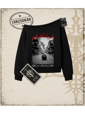 Tarzsokak Gotik & Grunge Streetwear Palestıne 2 Kayık Yaka Sweatshirt