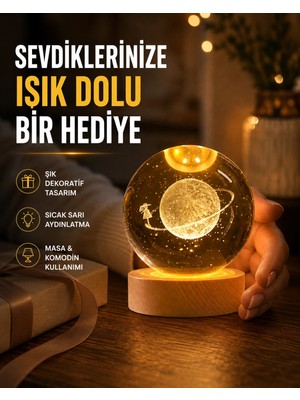 My Best Store Ahşap Standlı Sarı Işıklı Dekoratif Küre Kız Figürü Tasarım
