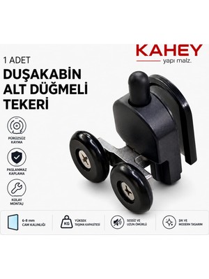 Kahey Siyah Duşa Kabin Tekerleği Alt Cam Teker Krom Plastik Gövdeli Teker Çap 24MM 1 Adet