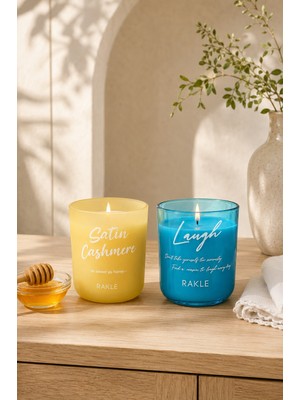 Rakle 2’li Kokulu Cam Mum Seti – Satin Kaşmir ve Temiz Keten Kokulu – Kutulu, Toplam 350 gr