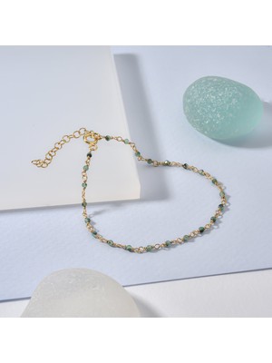 Nox Jewelry 14 Ayar Altın Kaplama Zümrüt Doğal Taşlı El Yapımı Gümüş Bileklik - CBS00127