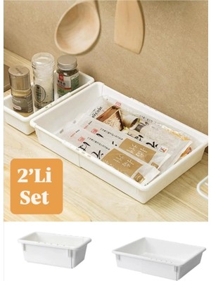 St. Morritz Flexi 2'li Set Uzayabilen Çekmece Içi Düzenleyici Mutfak Organizer -Makyaj Takı Dolap Organizer Seti