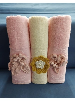St. Morritz Örgü Detaylı %100 Cotton 3 Adet El Havlusu 50X90