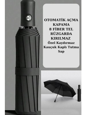 St. Morritz Tam Otomatik Çanta Boy Siyah Renkli Rüzgarda Kırılmayan Şemsiye