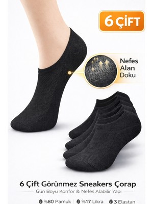 Worthy Socks 6'lı Unisex Pamuklu Yıkamalı Nefes Alan Sneakers Görünmez Çorap 6 Çift
