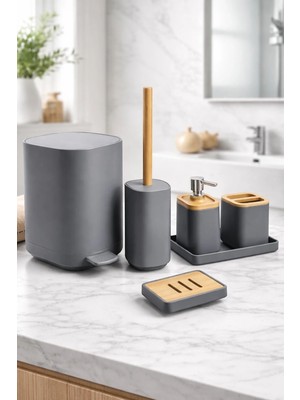 St. Morritz Bambu Banyo Seti Kare 6 Parça (6,5lt Otomatik Basmalı Kapak)