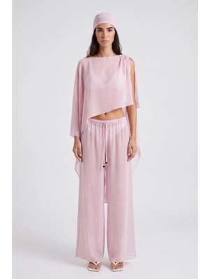 Holly Lolly Pelerinli Şal Detaylı Pantolonlu Şifon Harper Takım Pembe