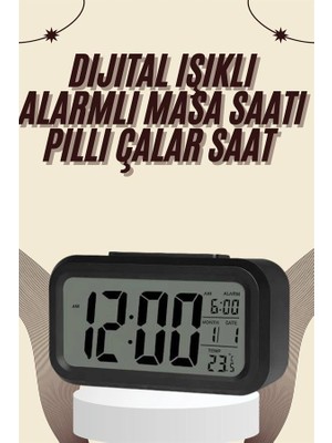 Dijital Masa Saati Termometreli Takvim Çalar Saat LED Ekran Pilli