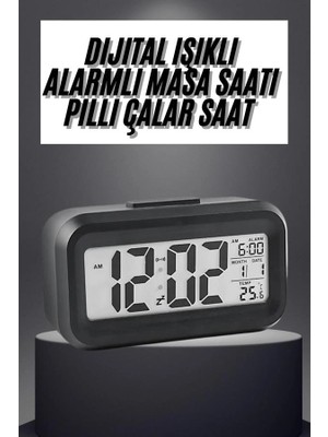 Gece Dijital Masa Saati Dijital Alarmlı LED Ekran Pilli Çalar Saat