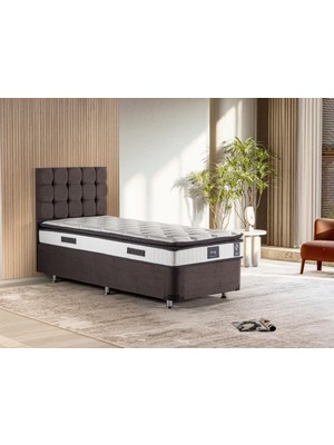 Niron Yatak Niron King 90x190 Tek Kişilik Yatak Seti, Füme Yatak Baza Başlık Takımı