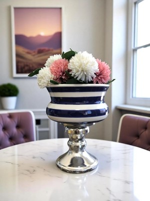 St. Morritz Dekoratif Obje Gümüş Ayaklı Saksı Lacivert Klasik Zebra Gümüş - Feray Home