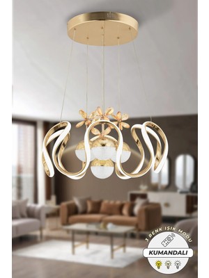 St. Morritz Oliver Kumandalı 3 Renk Işık Özellikli Modern Gold Kaplama Sarkıt LED Avize Salon Avize