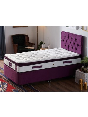 Niron Purple Yatak Seti 80x180 cm Tek Kişilik Yatak Baza Başlık Takımı - Orta Sert Yatak Mor Baza ve Başlığı