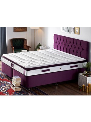 Niron Yatak Niron Purple Yatak Seti 140x190 cm Çift Kişilik Yatak Baza Başlık Takımı - Orta Sert Yatak Mor Baza ve Başlığı
