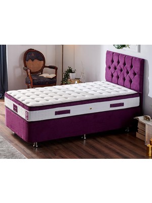 Niron Violet Yatak Seti 80x180 cm Tek Kişilik Yatak Baza Başlık Takımı - Orta Sert Yatak Mor Baza ve Başlığı