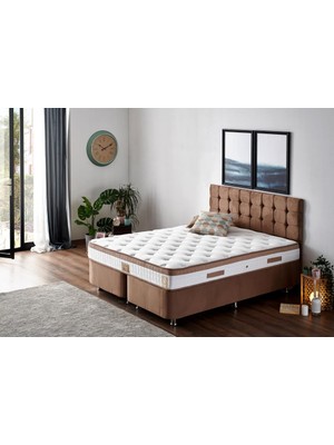 Niron Latte 140x190 cm Çift Kişilik Yatak Baza Başlık Seti - Sert Yatak, Kumaş Baza ve Başlık Takımı